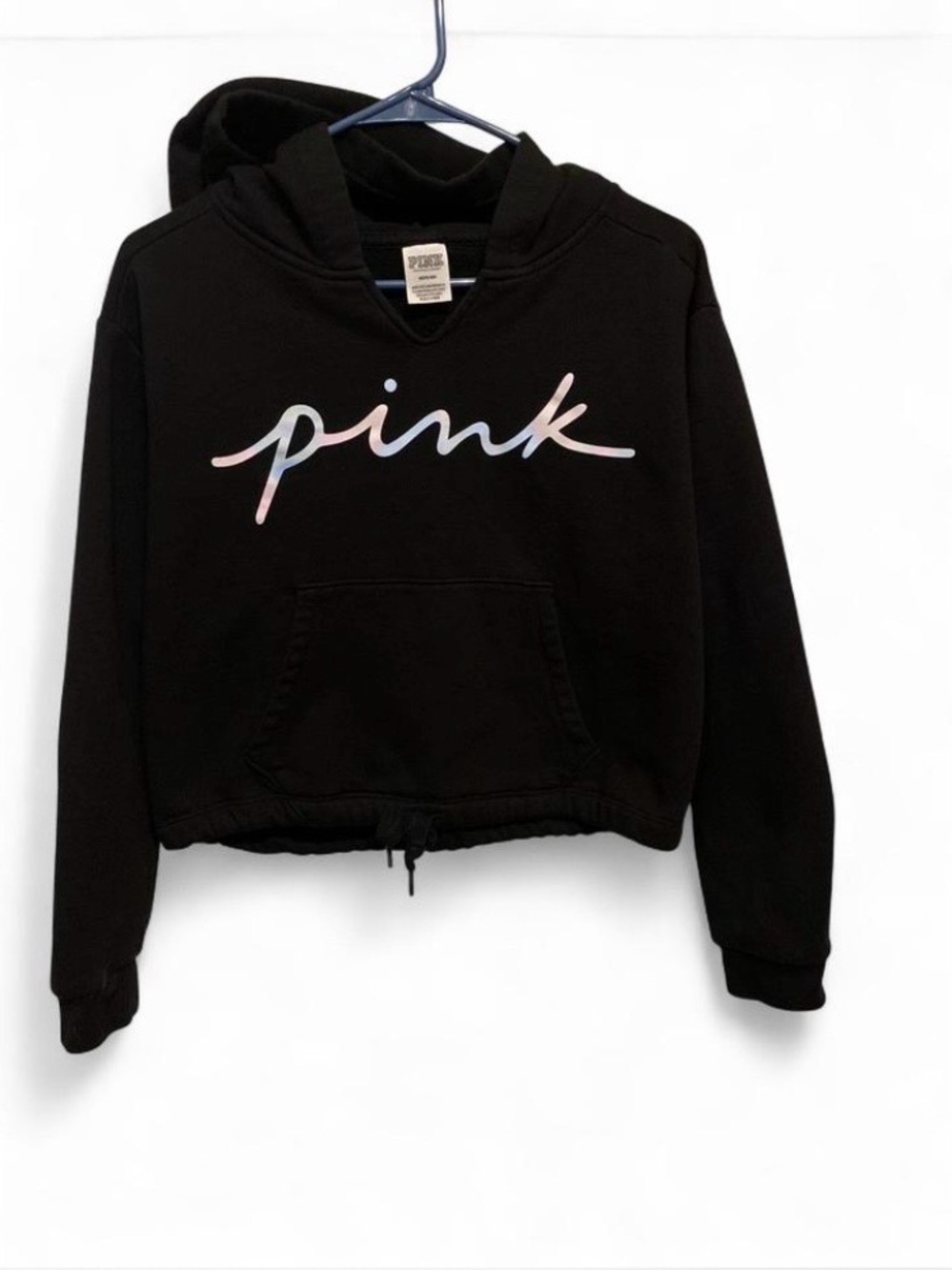 PINK Victoria's Secret Black Hoodie with Pastel Script